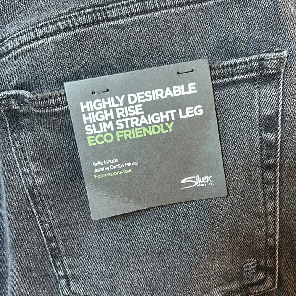 NWT Silver Jeans black Highly Desirable slim straight jeans, 20W